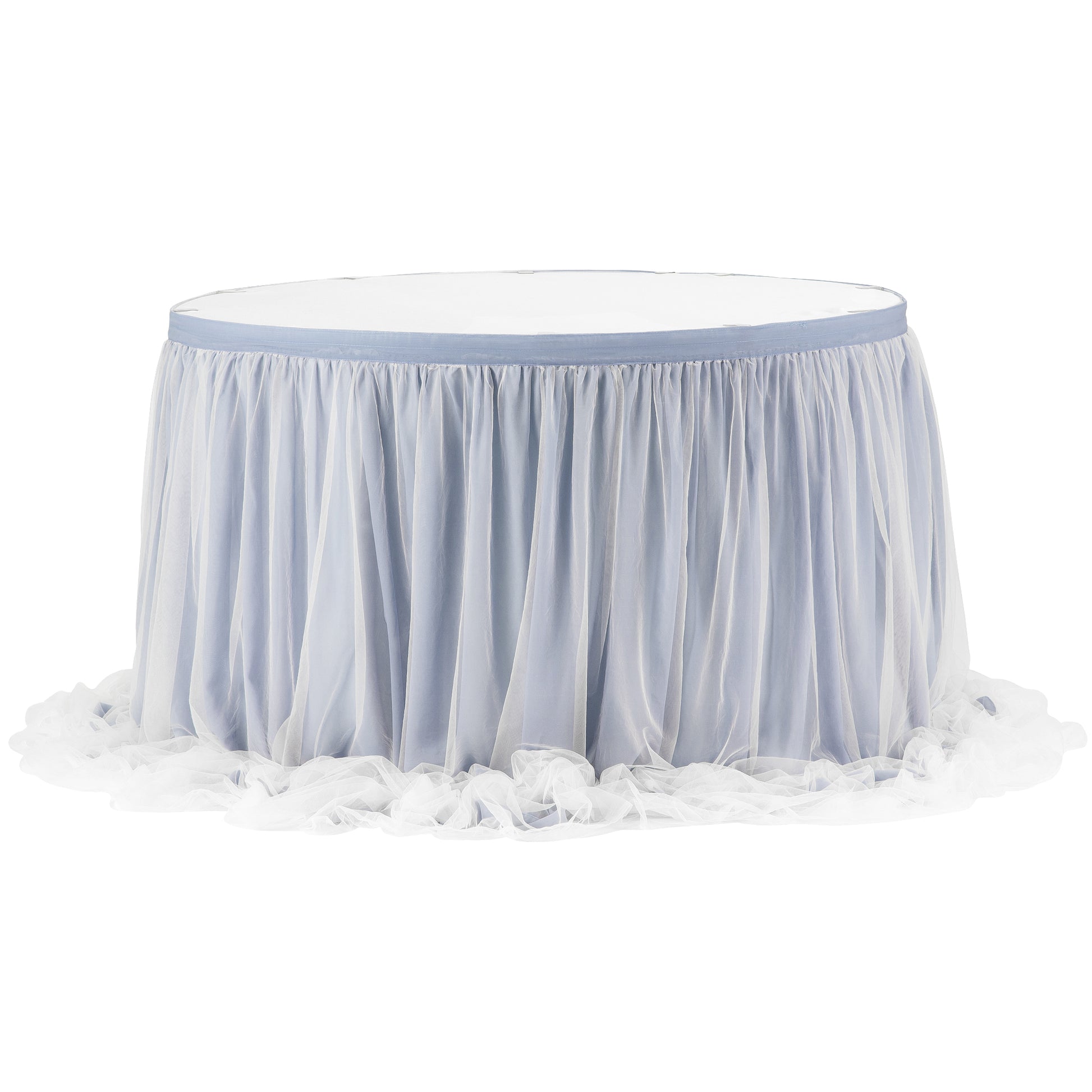 Chiffon Tulle Table Skirt Extra Long 17ft - Dusty Blue - CV Linens