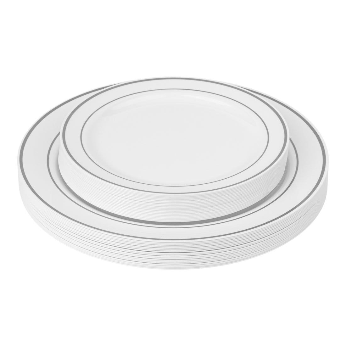 Classic Disposable Plastic Plates 40 pcs Pack White SilverTrimmed