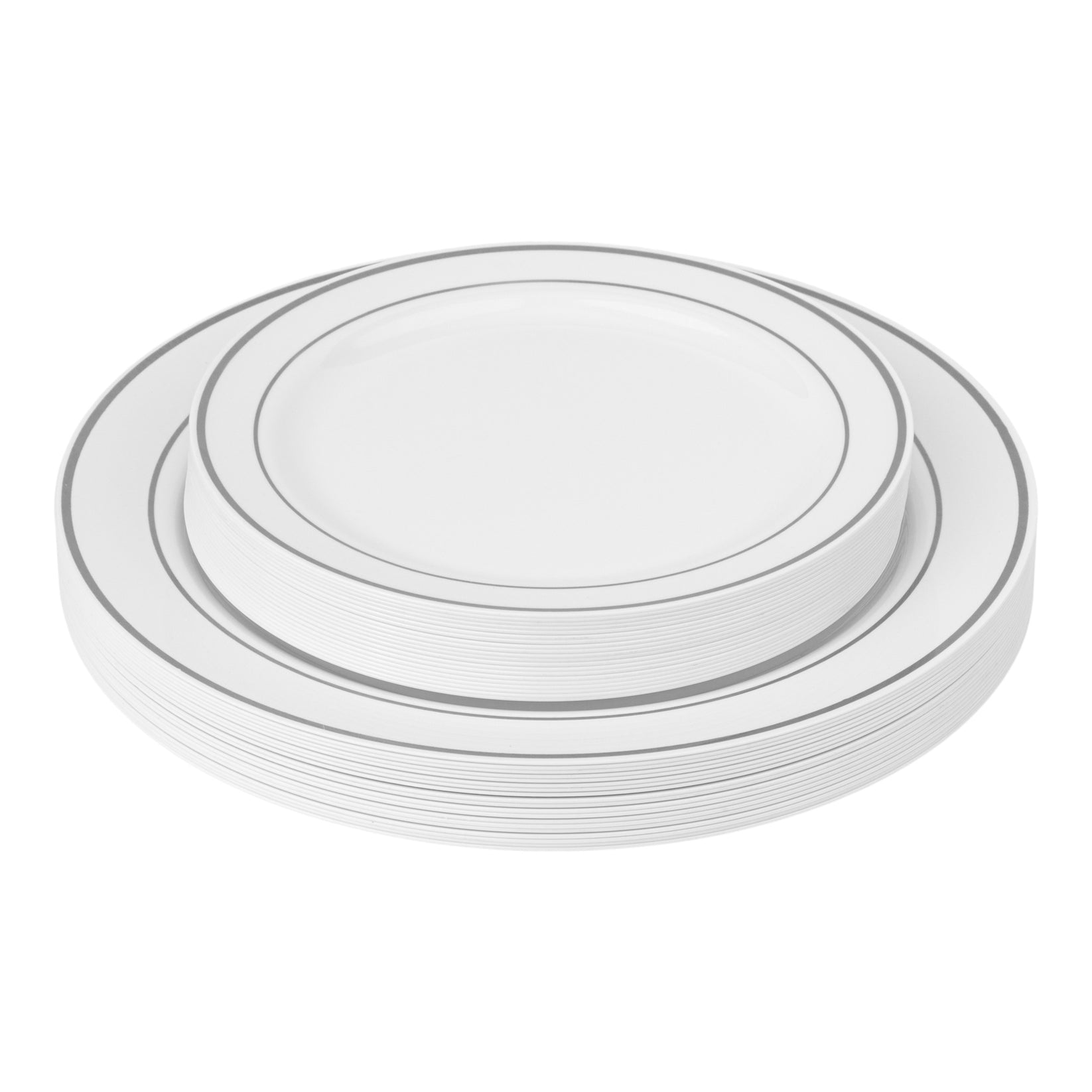Classic Disposable Plastic Plates 40 pcs Pack White SilverTrimmed