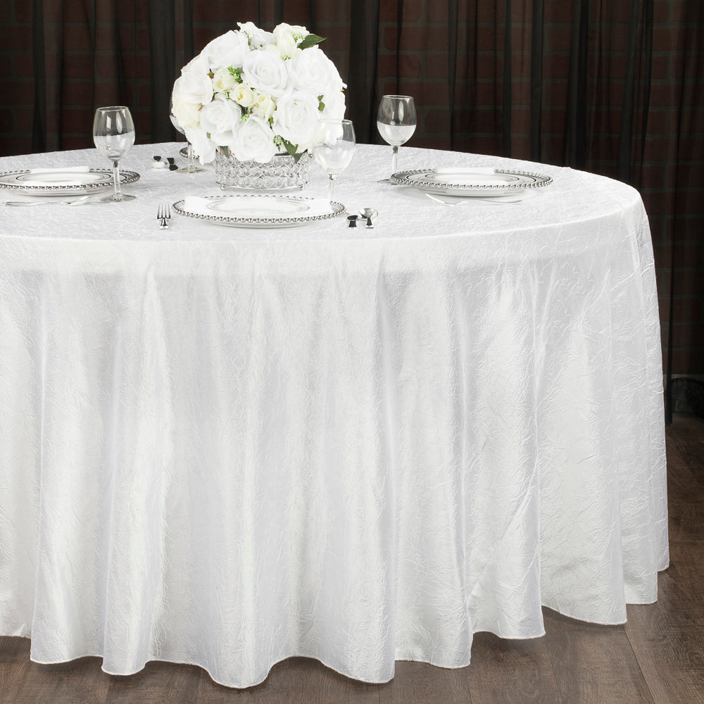 Crushed Taffeta 132" Round Tablecloth - White - CV Linens