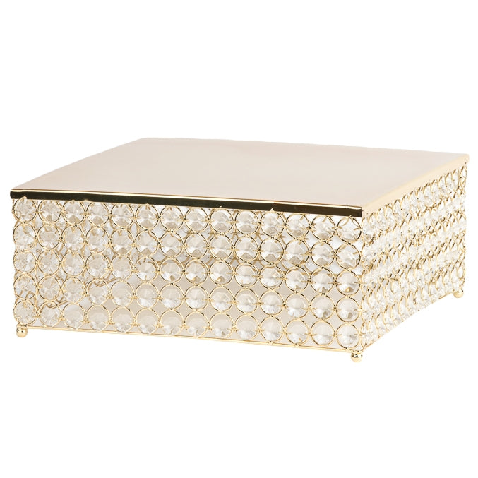 Square 14"x14" Crystal Cake Stand - Gold Plated - CV Linens