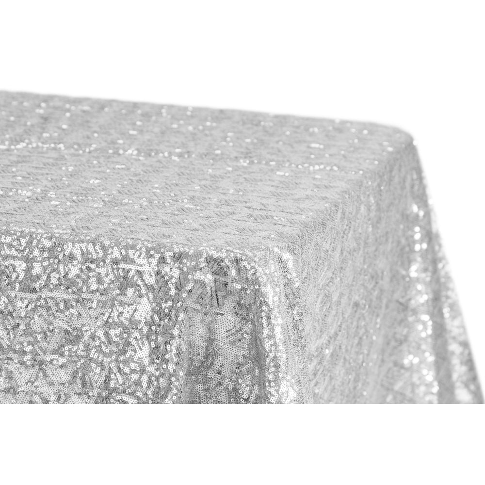 Diamond Glitz Sequin Rectangular Tablecloth 90"x132" - Silver - CV Linens