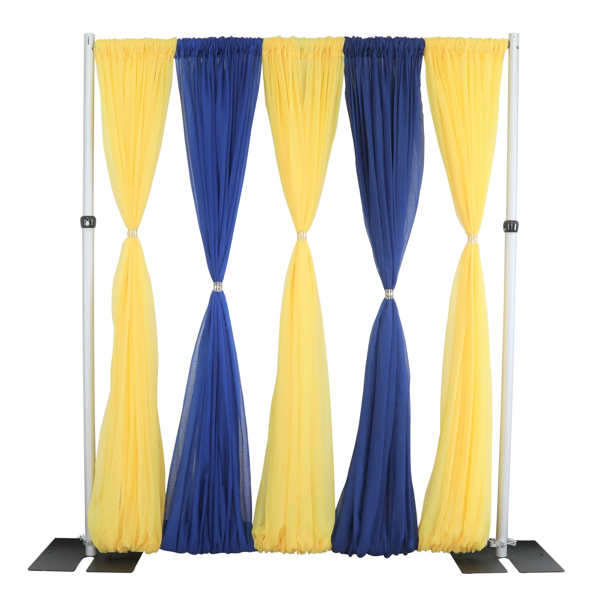 Drape Support Clamps (2 pcs/pk) with canary yellow and royal blue drapes