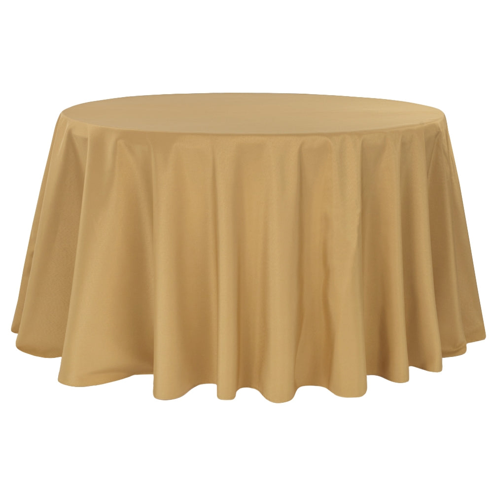 Economy Polyester Tablecloth 120" Round - Gold - CV Linens