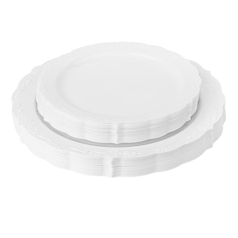 Elegant Embossed Disposable Plastic Plates 40 pc Pack - White– CV