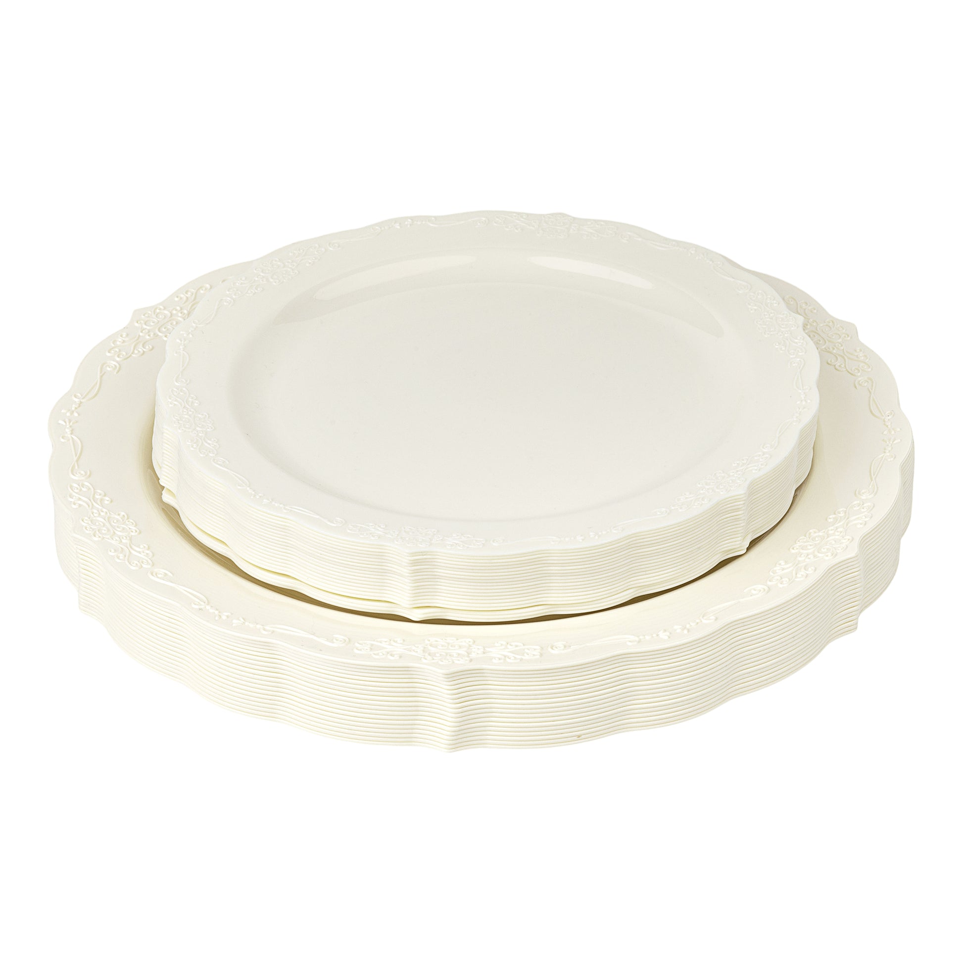 Embossed Disposable Plastic Plates 40 pcs Combo Pack - Ivory
