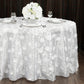 Flower on Sequin Taffeta Tablecloth 120" Round - White - CV Linens