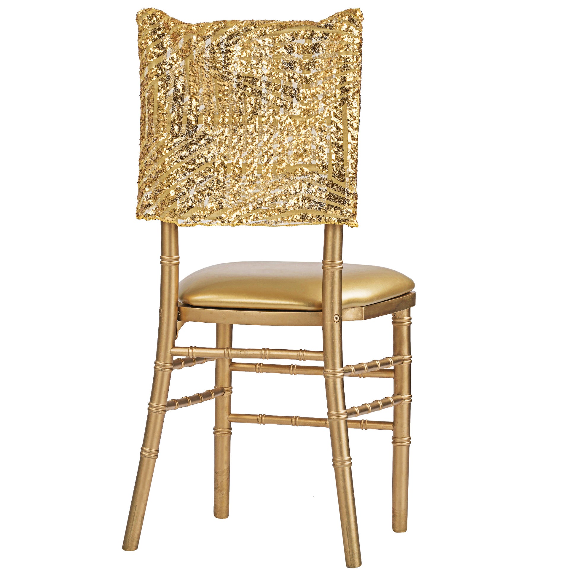 Geometric Glitz Art Deco Sequin Chiavari Chair Cap 16" x 14" - Gold - CV Linens