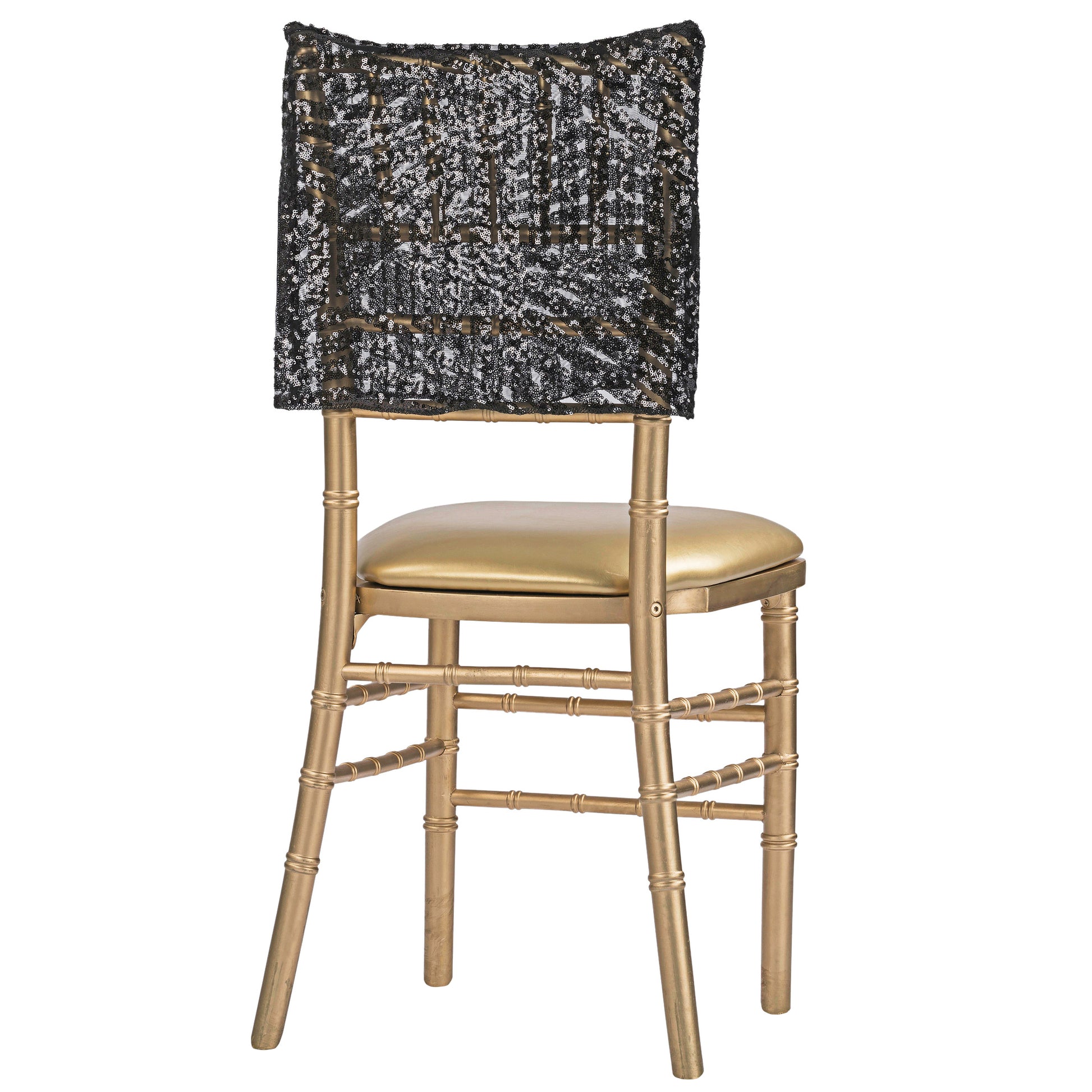 Geometric Glitz Art Deco Sequin Chiavari Chair Cap 16" x 14" - Black - CV Linens