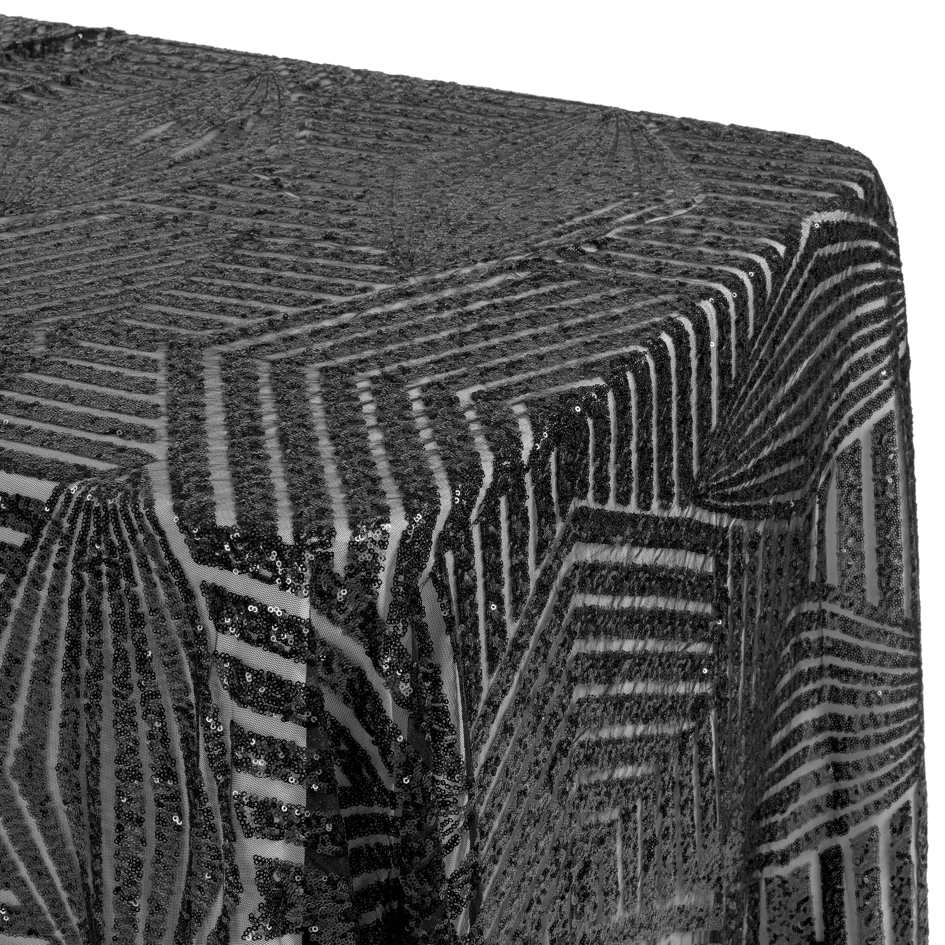 Geometric Glitz Art Deco Sequin Tablecloth 90"x132" Rectangular - Black - CV Linens