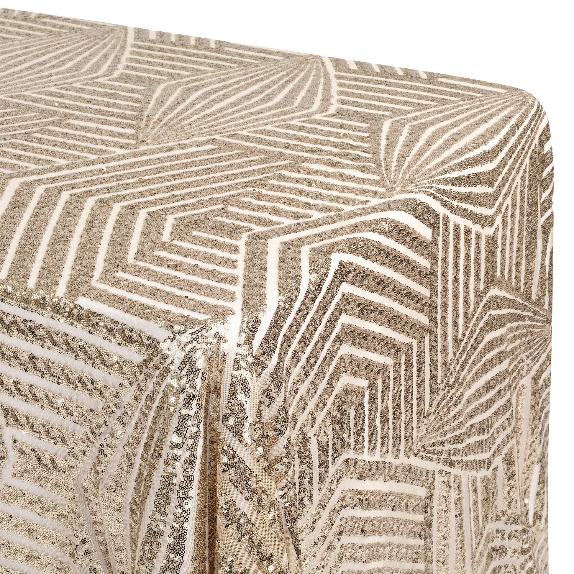 Geometric Glitz Art Deco Sequin Tablecloth 90"x132" Rectangular - Champagne - CV Linens
