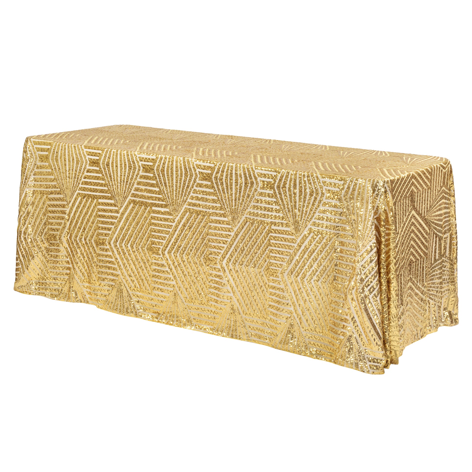 Geometric Glitz Art Deco Sequin Tablecloth 90"x132" Rectangular - Gold - CV Linens