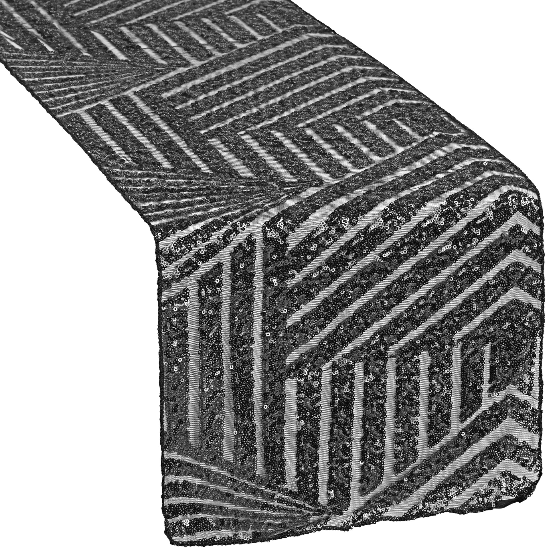 Geometric Glitz Art Deco Sequin Table Runner - Black - CV Linens