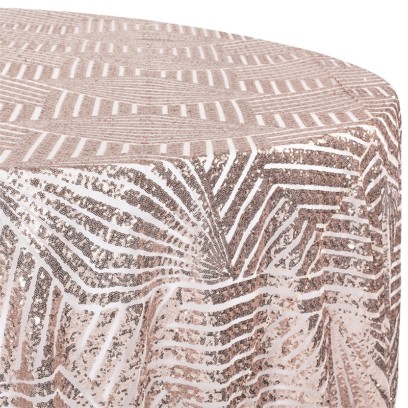 Geometric Glitz Art Deco Sequin Tablecloth 120" Round Blush/Rose Gol