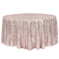 Geometric Glitz Art Deco Sequin Tablecloth 120" Round - Blush/Rose Gold - CV Linens