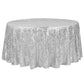 Geometric Glitz Art Deco Sequin Tablecloth 132" Round - Silver - CV Linens