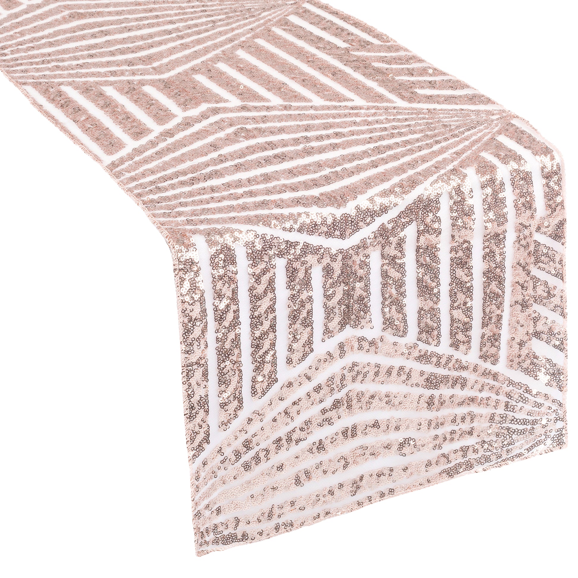 Geometric Glitz Art Deco Sequin Table Runner - Blush/Rose Gold - CV Linens
