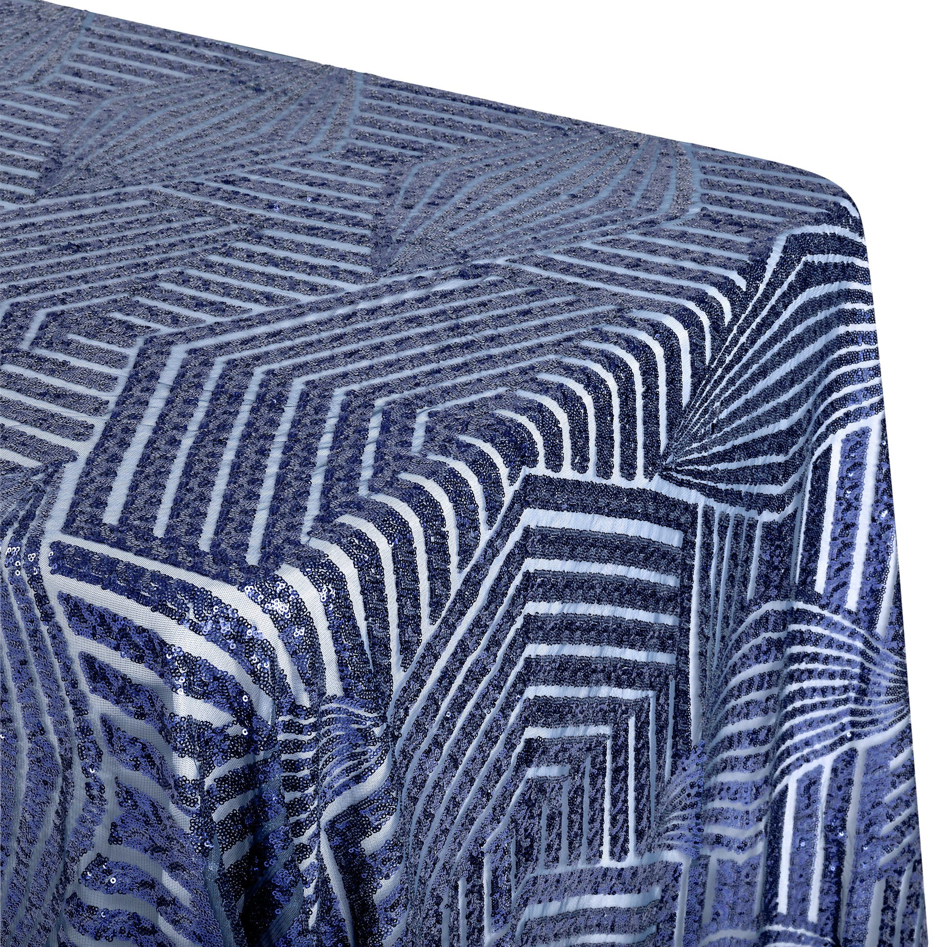 Geometric Glitz Art Deco Sequin Tablecloth 90"x132" Rectangular - Navy Blue - CV Linens