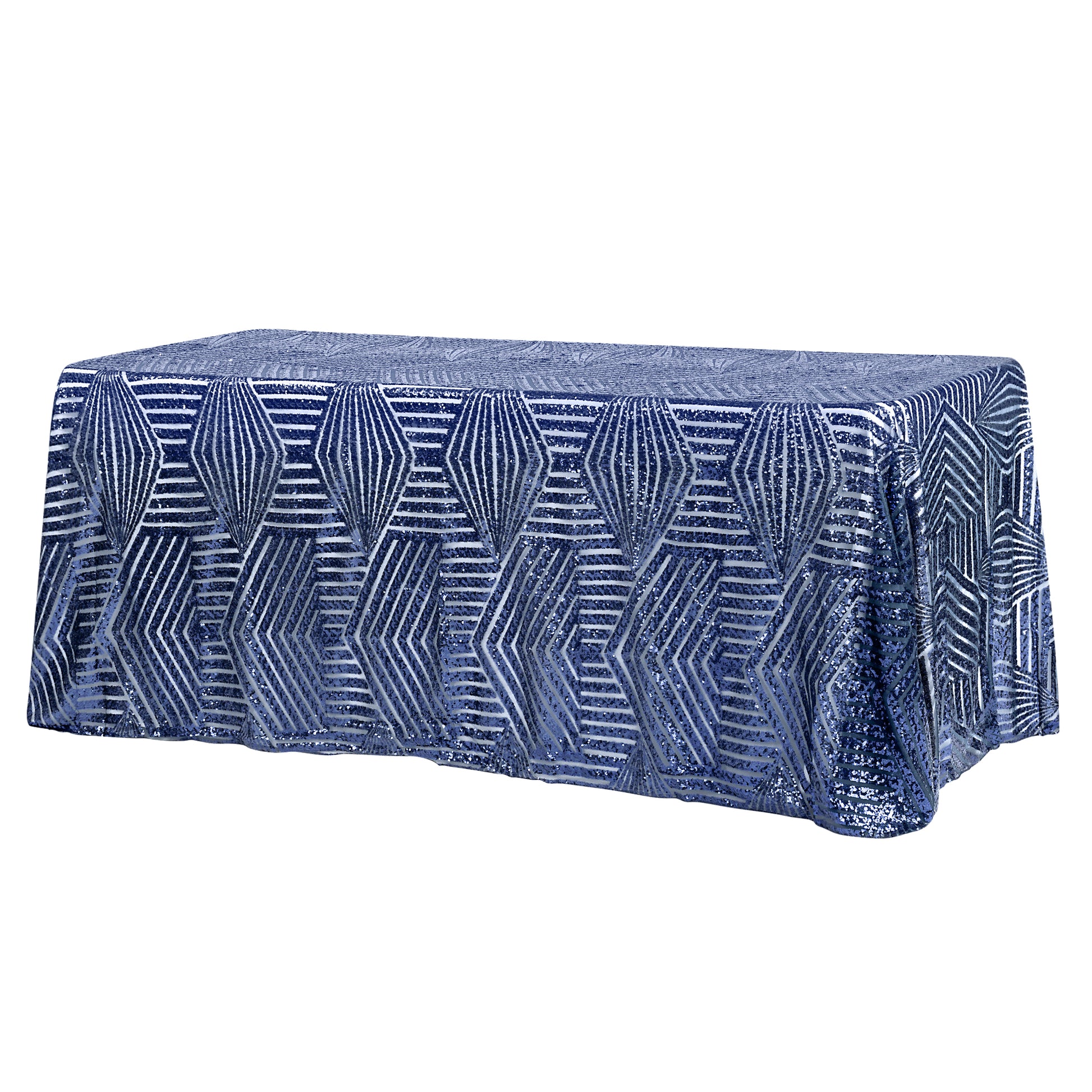 Geometric Glitz Art Deco Sequin Tablecloth 90"x132" Rectangular - Navy Blue - CV Linens