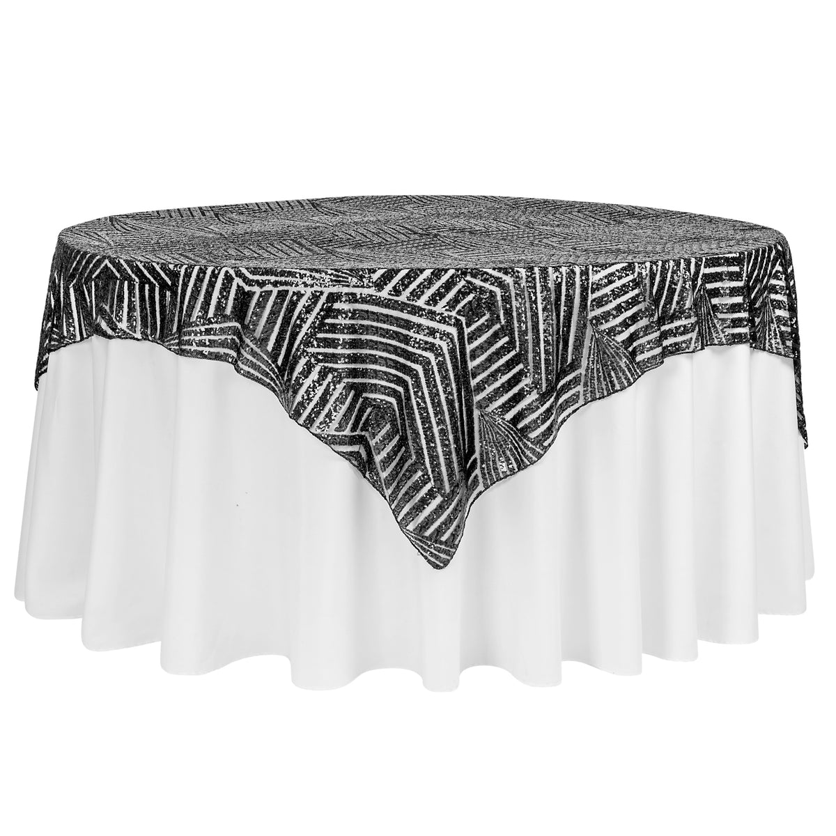 Geometric Glitz Art Deco Sequin Table Overlay Topper 72