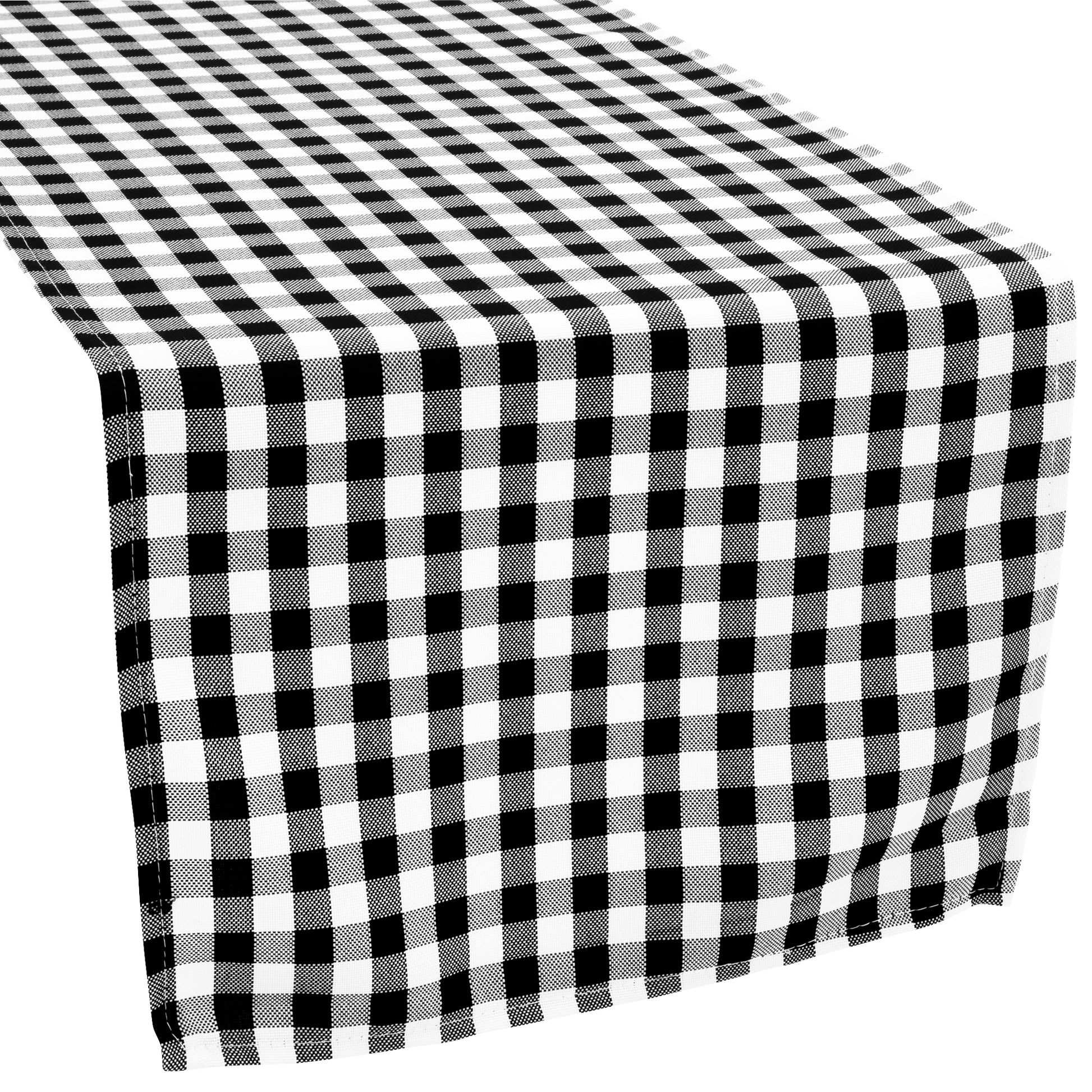1/2" Gingham Checkered Polyester Table Runner - Black & White - CV Linens