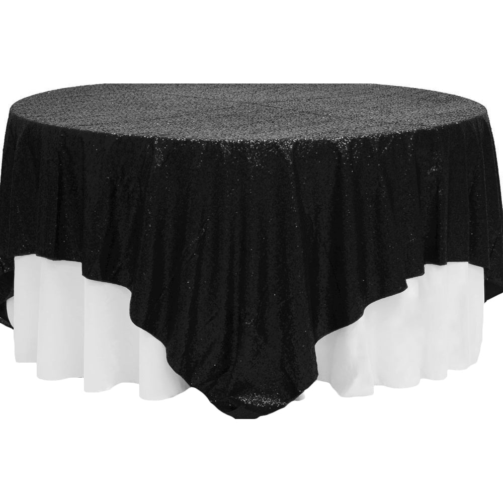 Glitz Sequin Table Overlay Topper 90"x90" Square - Black - CV Linens