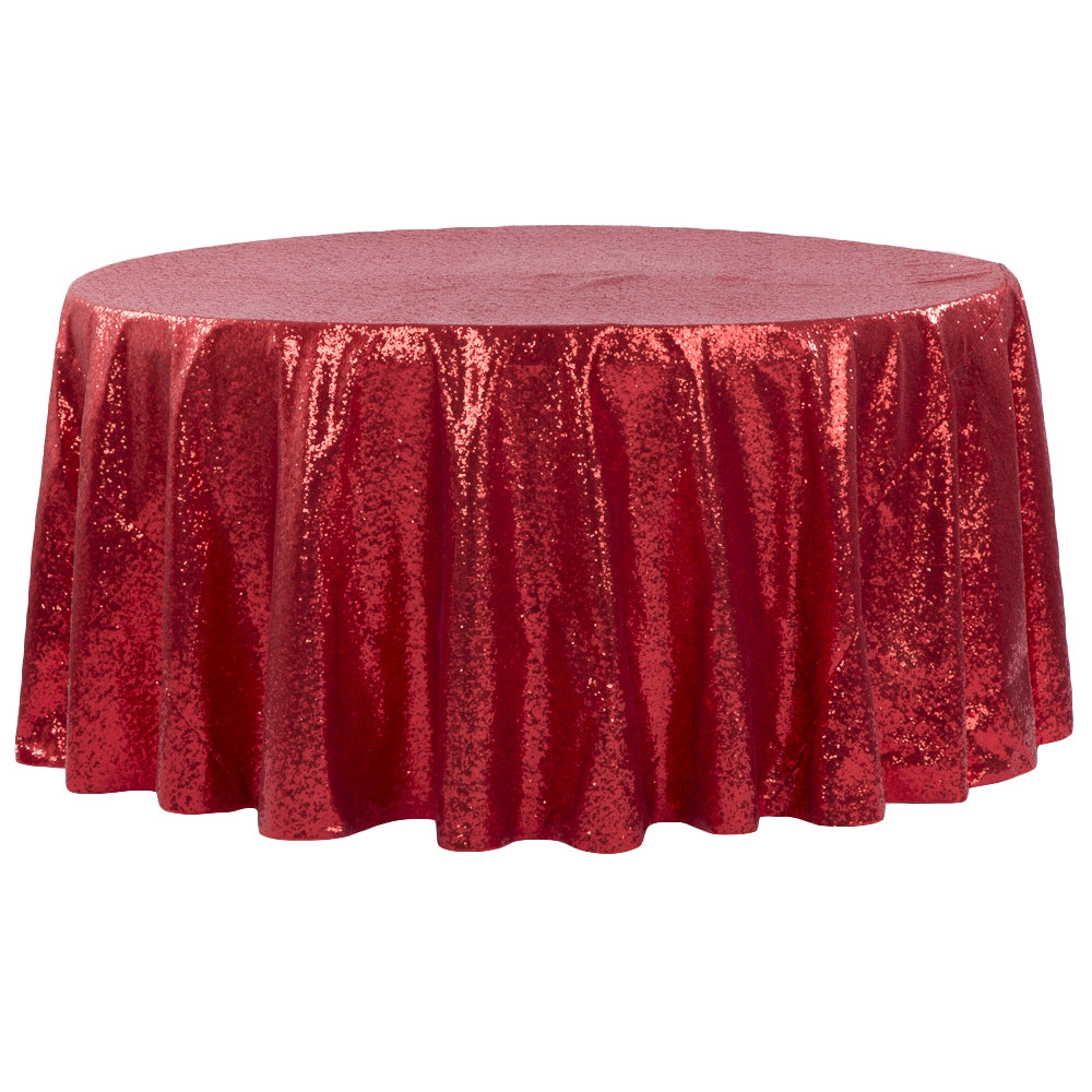 Glitz Sequins 120" Round Tablecloth - Red - CV Linens