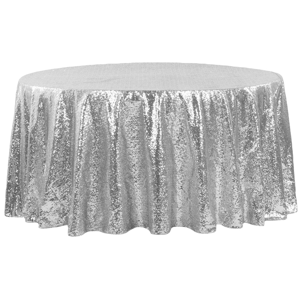 Glitz Sequins 132" Round Tablecloth - Silver - CV Linens