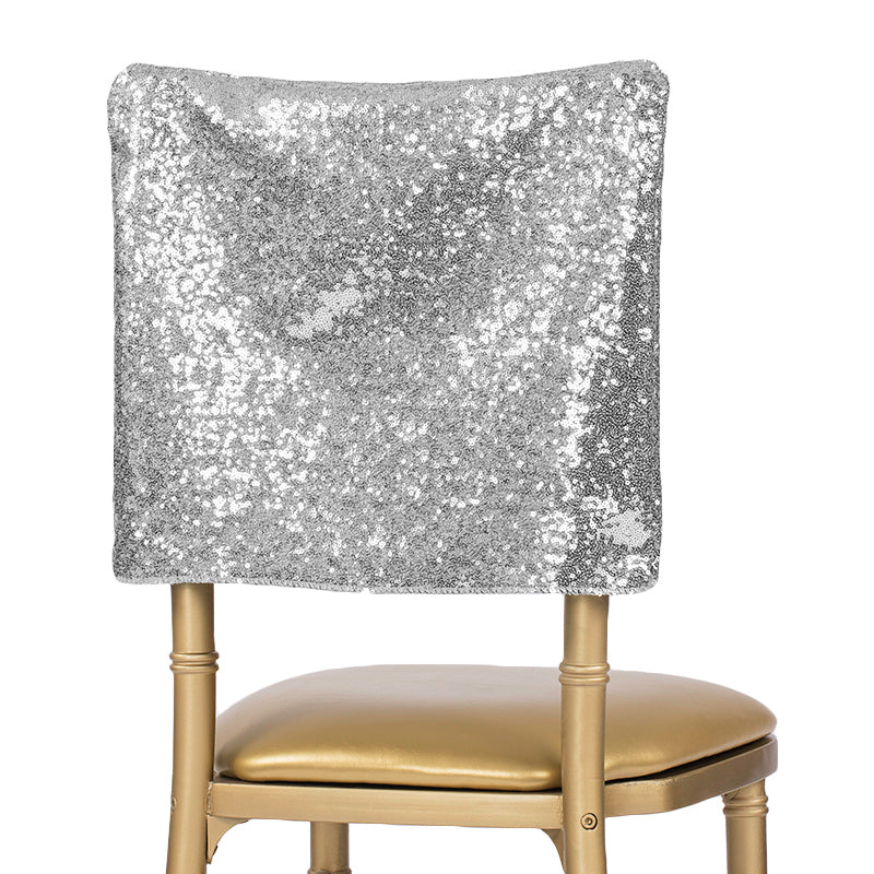 Glitz Sequin Chiavari Chair Cap 16"W x 14"L - Silver - CV Linens