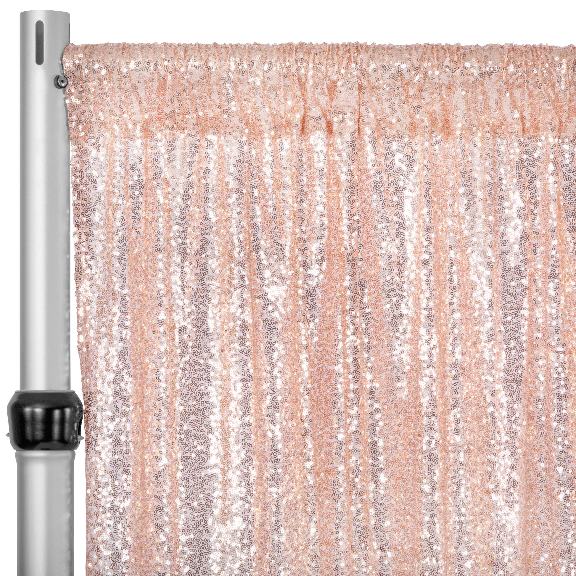 Glitz Sequin Mesh Net 12ft H x 52" W Drape/Backdrop panel - Blush/Rose Gold - CV Linens