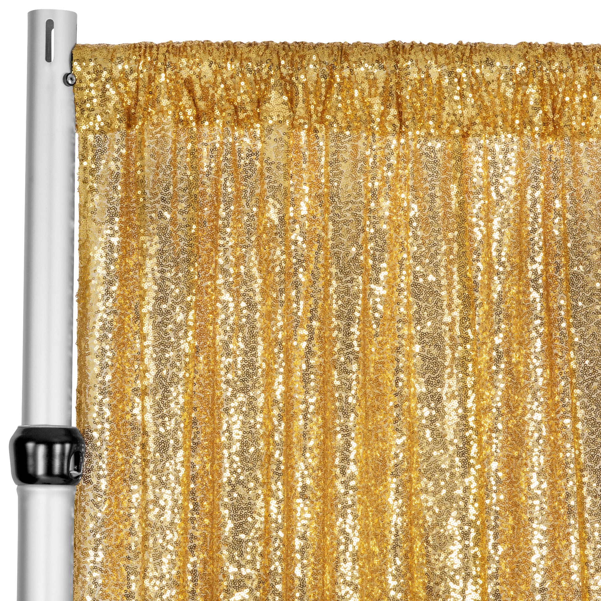 Glitz Sequin Mesh Net 12ft H x 52" W Drape/Backdrop panel - Gold - CV Linens