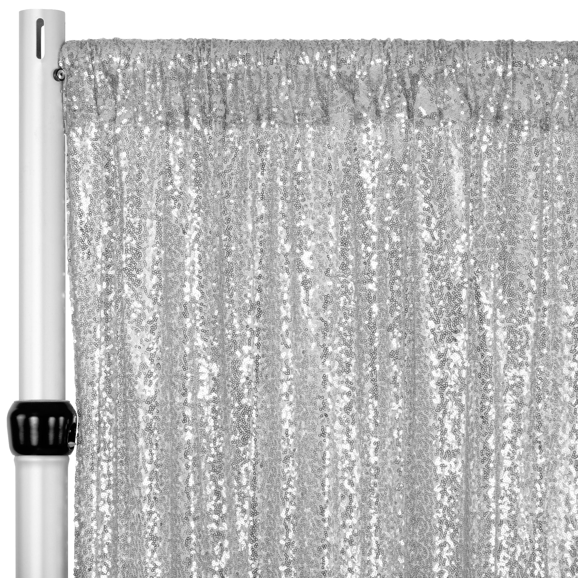 Glitz Sequin Mesh Net 10ft H x 52" W Drape/Backdrop panel - Silver - CV Linens