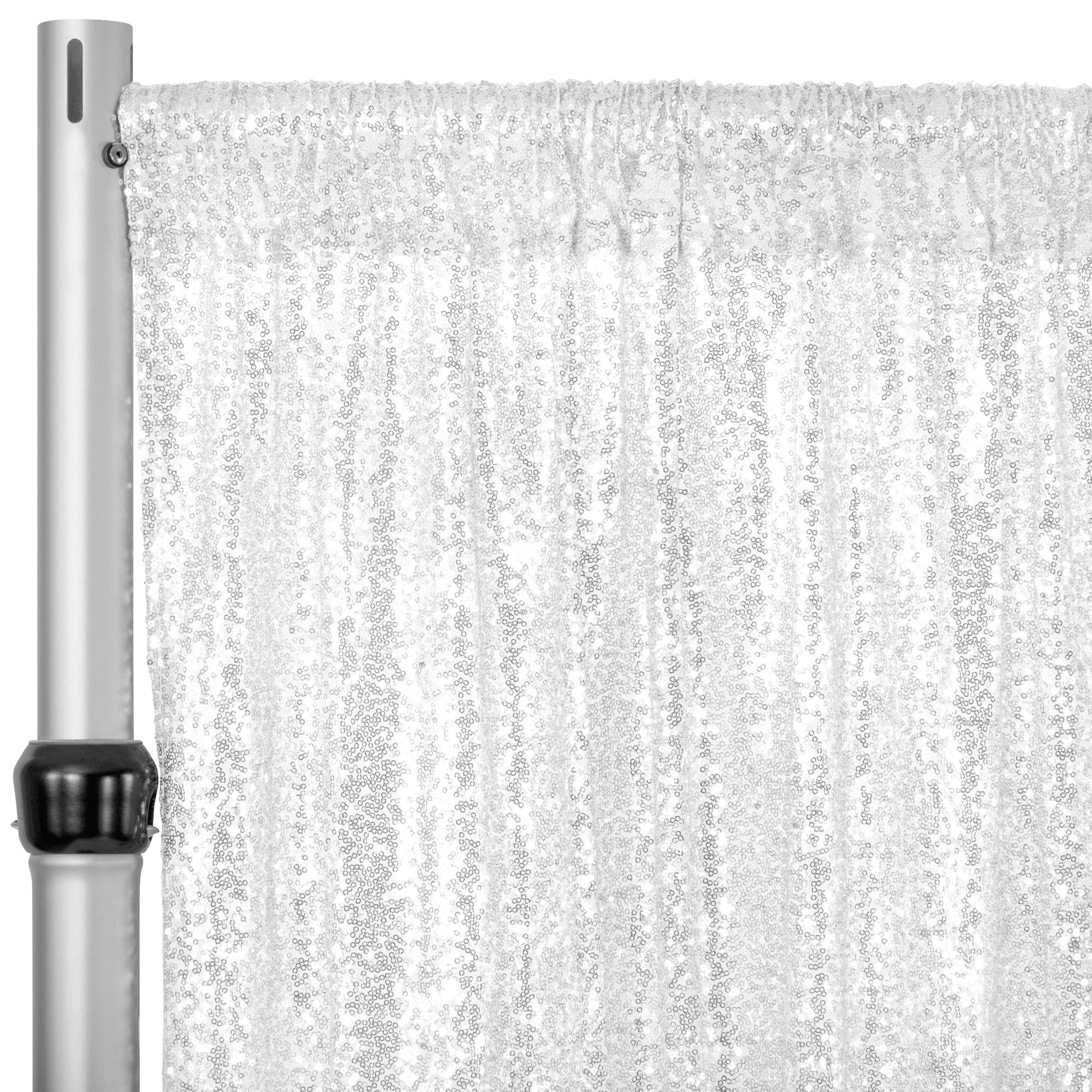 Glitz Sequin Mesh Net 10ft H x 52" W Drape/Backdrop panel - White - CV Linens