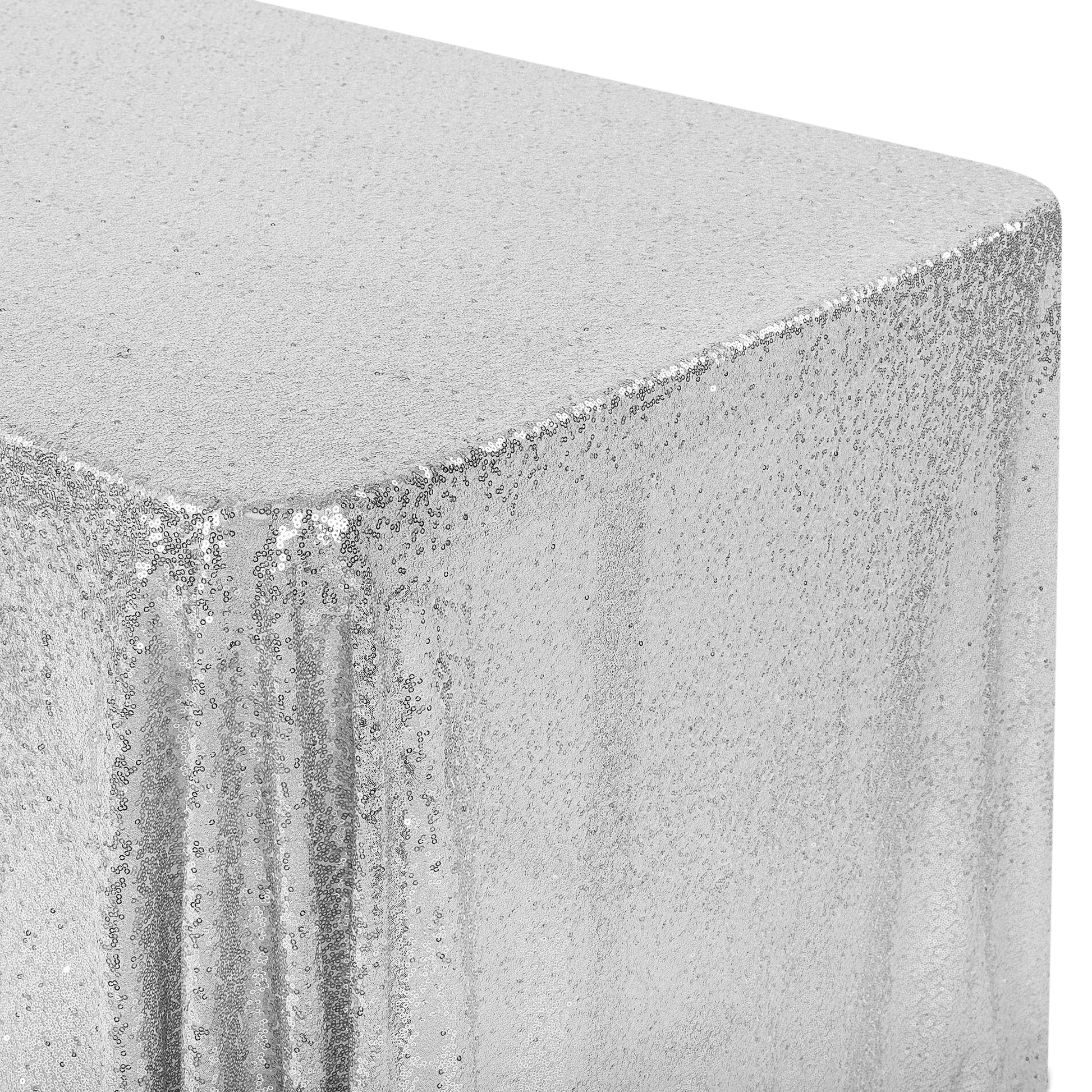 Glitz Sequin Mesh Net Tablecloth  90"x132" Rectangular -  Silver - CV Linens