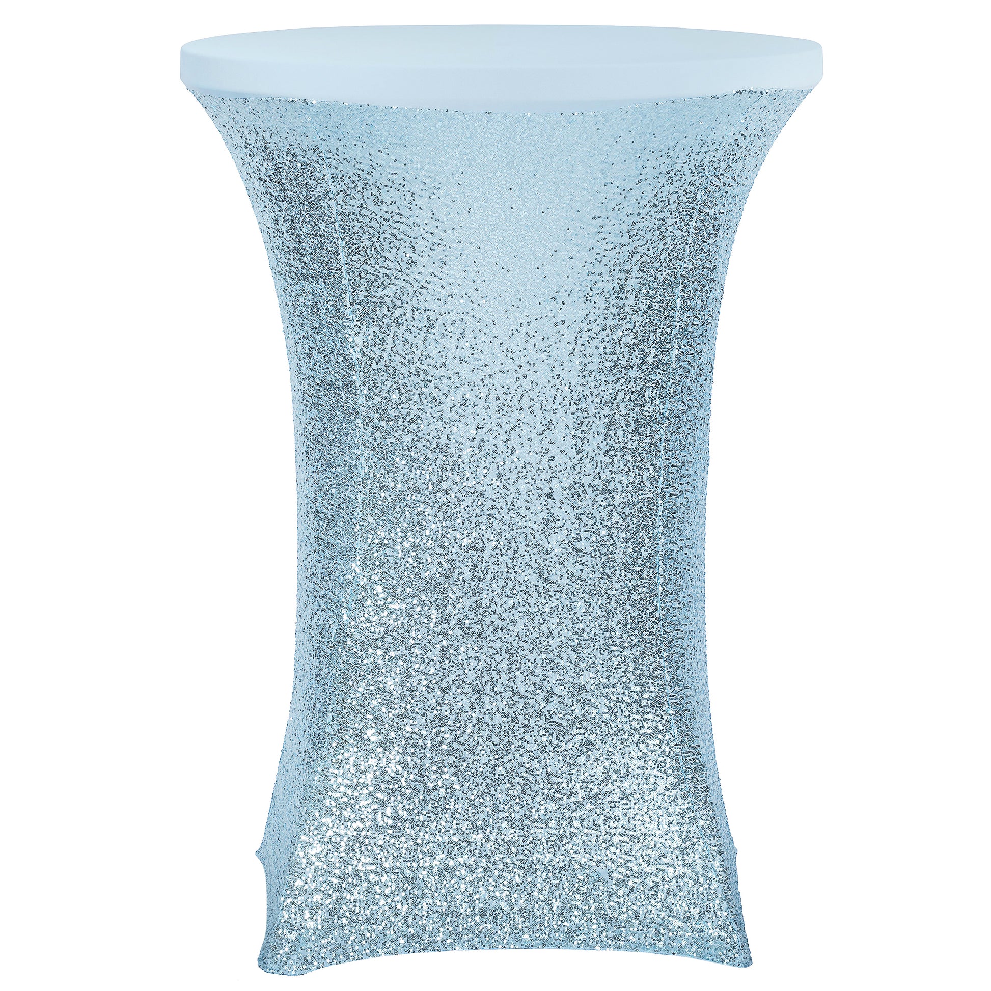 Glitz Sequin Spandex Cocktail Table Cover 30"-32" Round - Baby Blue - CV Linens