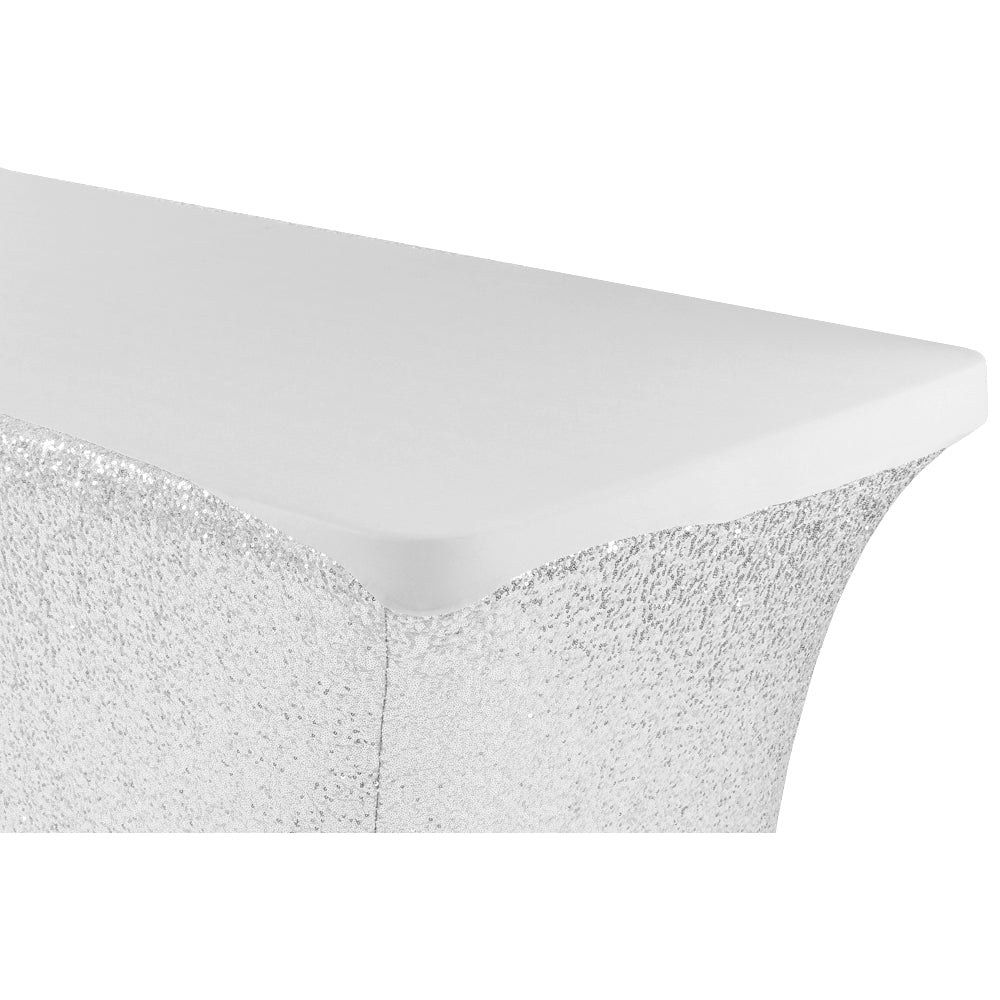 Glitz Sequin Spandex Table Cover 6 FT Rectangular - Silver - CV Linens