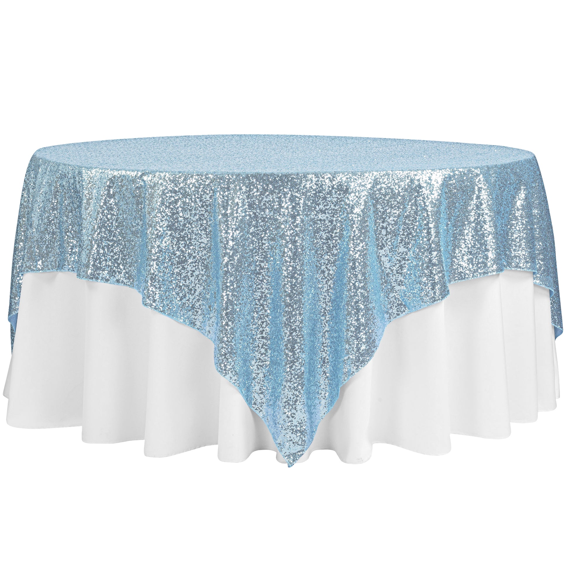 Glitz Sequin Table Overlay Topper 90"x90" Square - Baby Blue - CV Linens