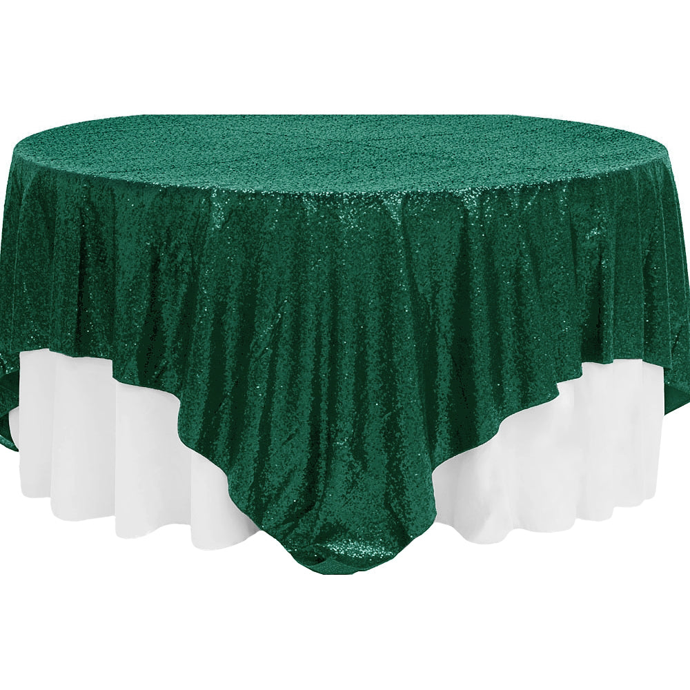 Glitz Sequin Table Overlay Topper 90"x90" Square - Emerald Green - CV Linens