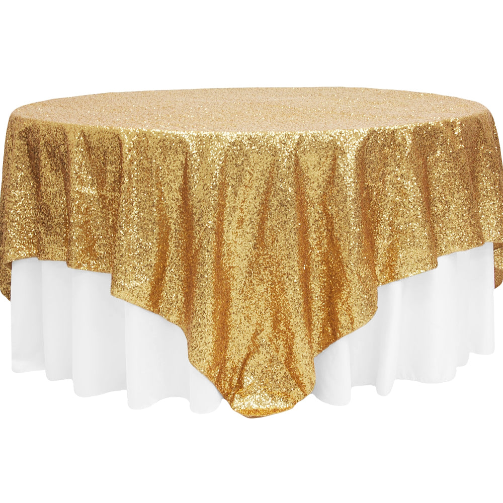 Glitz Sequin Table Overlay Topper 90"x90" Square - Gold - CV Linens