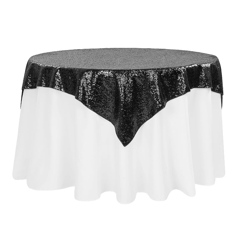 Glitz Sequin Tablecloth Overlay Topper 54"x54" Square - Black - CV Linens