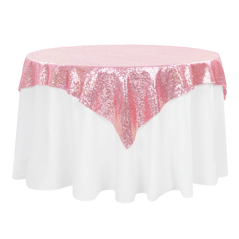 Glitz Sequin Tablecloth Overlay Topper 54"x54" Square - Pink - CV Linens