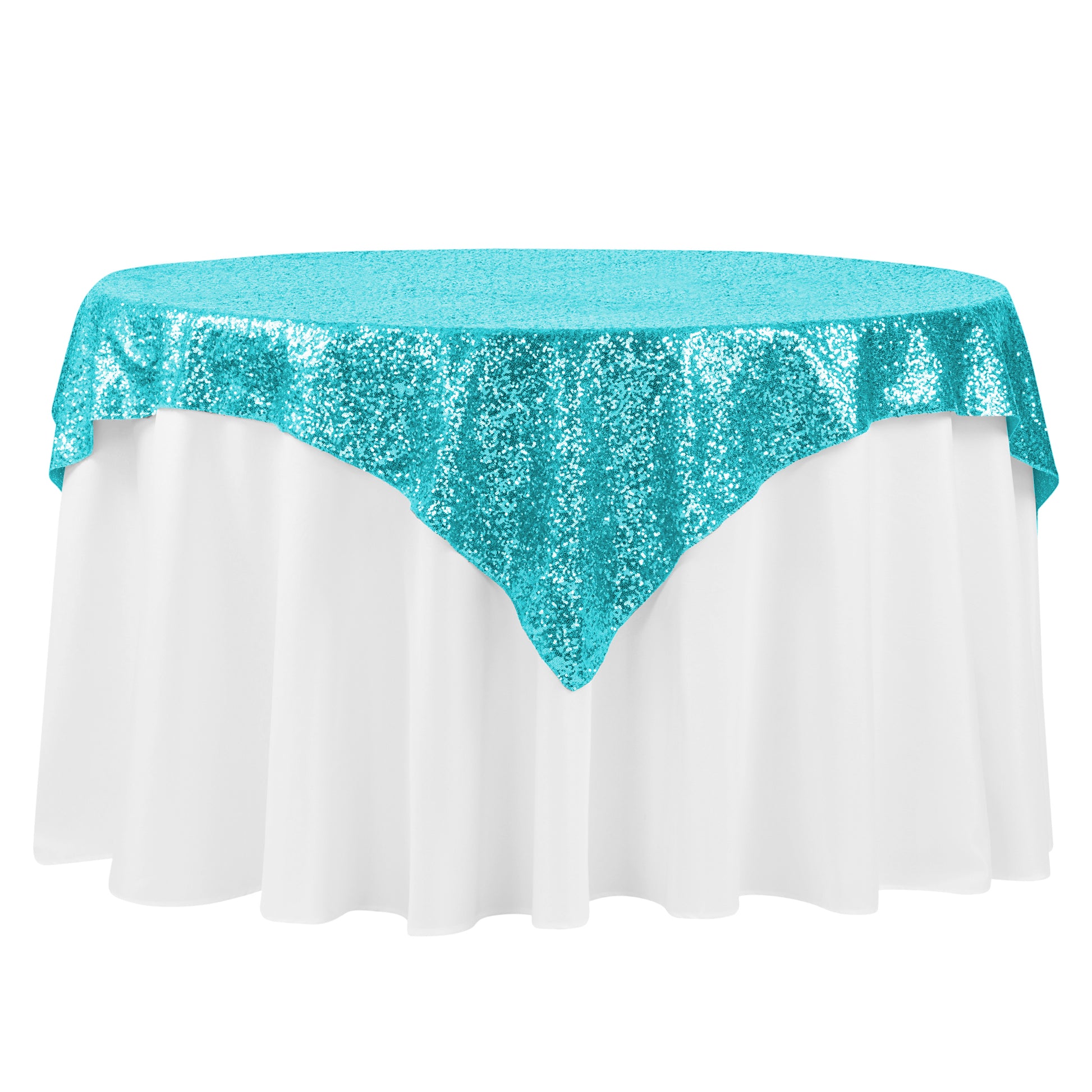 Glitz Sequin Tablecloth Overlay Topper 54"x54" Square - Turquoise - CV Linens