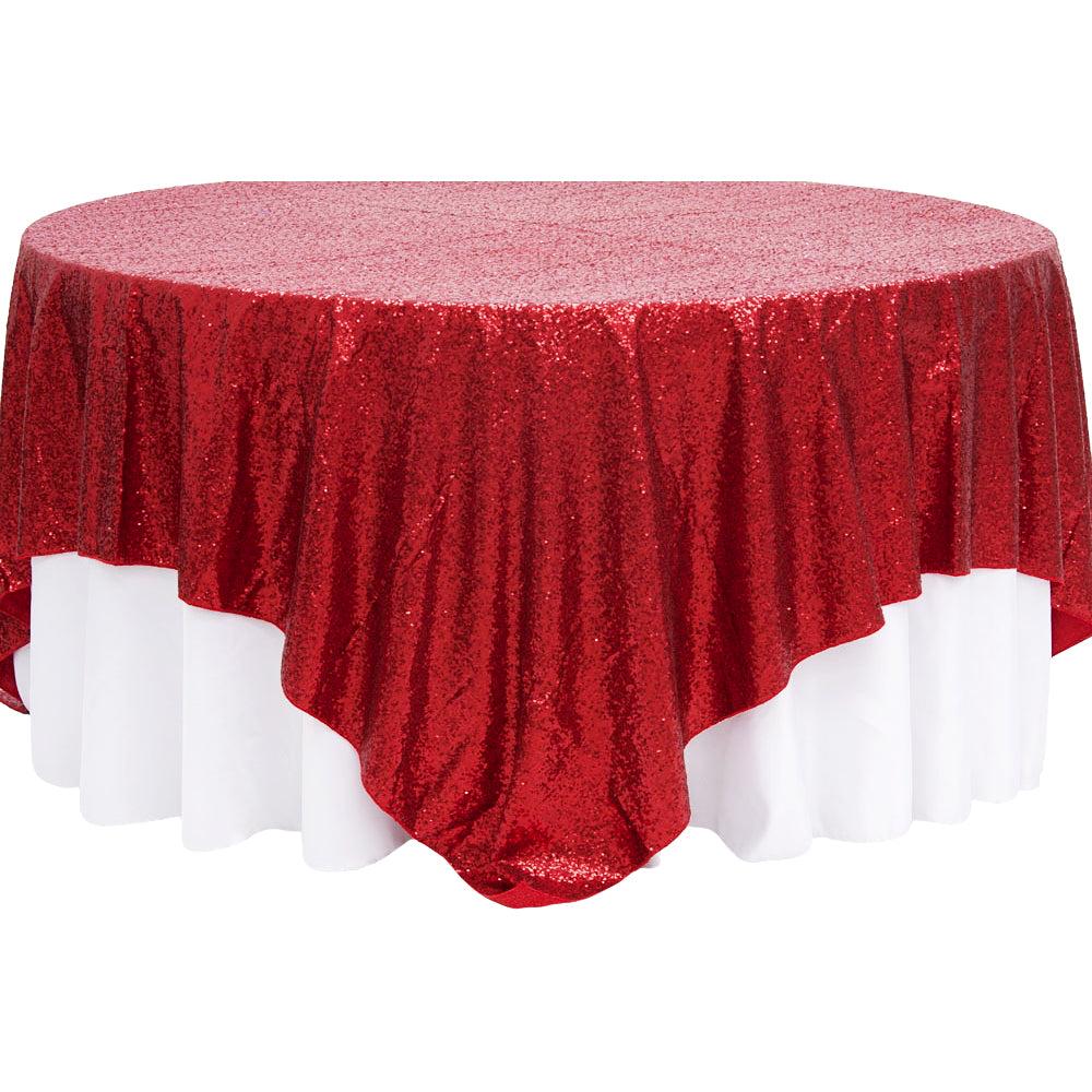 Glitz Sequin Table Overlay Topper 90"x90" Square - Apple Red - CV Linens