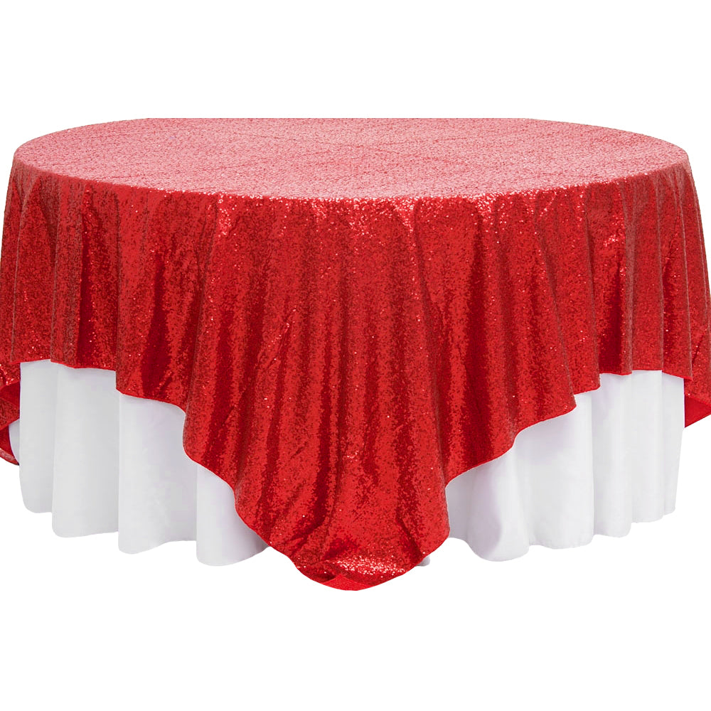 Glitz Sequin Table Overlay Topper 90"x90" Square - Red - CV Linens