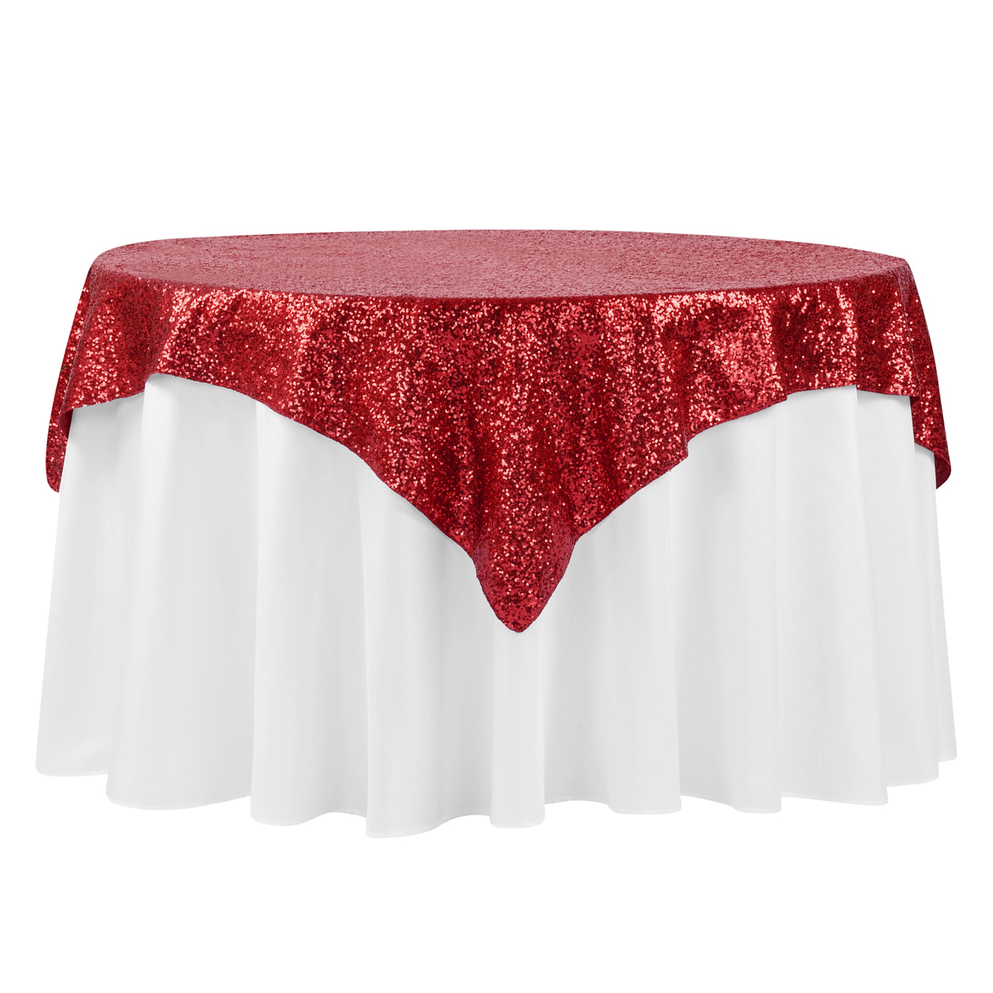 Glitz Sequin Tablecloth Overlay Topper 54"x54" Square - Apple Red - CV Linens