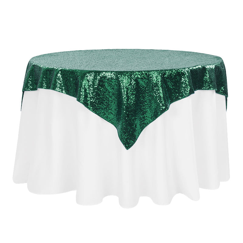 Glitz Sequin Tablecloth Overlay Topper 54"x54" Square - Emerald Green - CV Linens