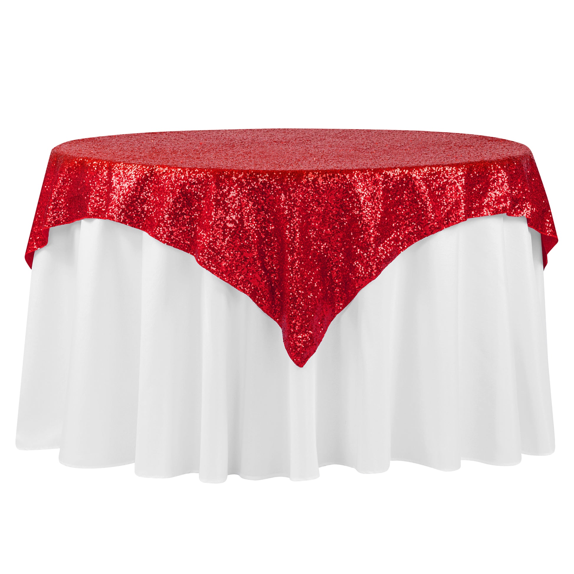 Glitz Sequin Tablecloth Overlay Topper 54x54 Square - Red– CV Linens