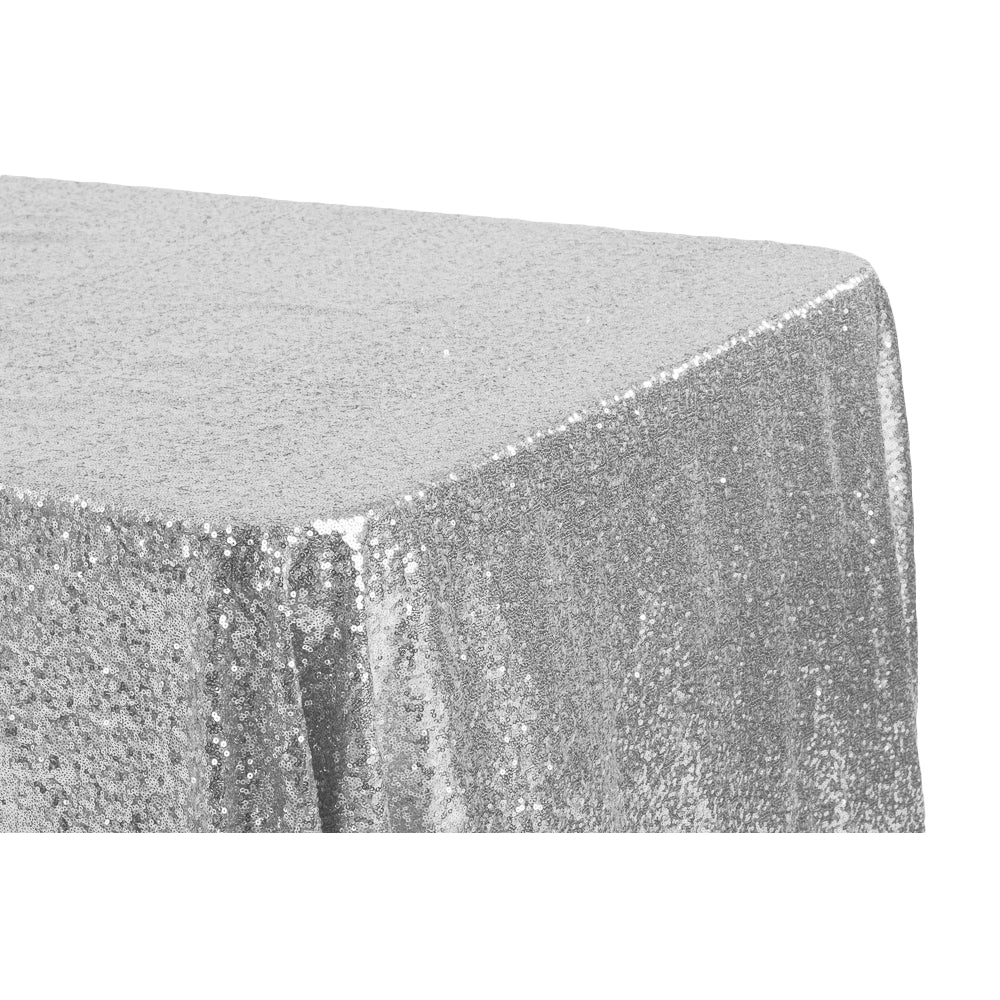 Glitz Sequin 90"x132" Rectangular Tablecloth - Silver - CV Linens