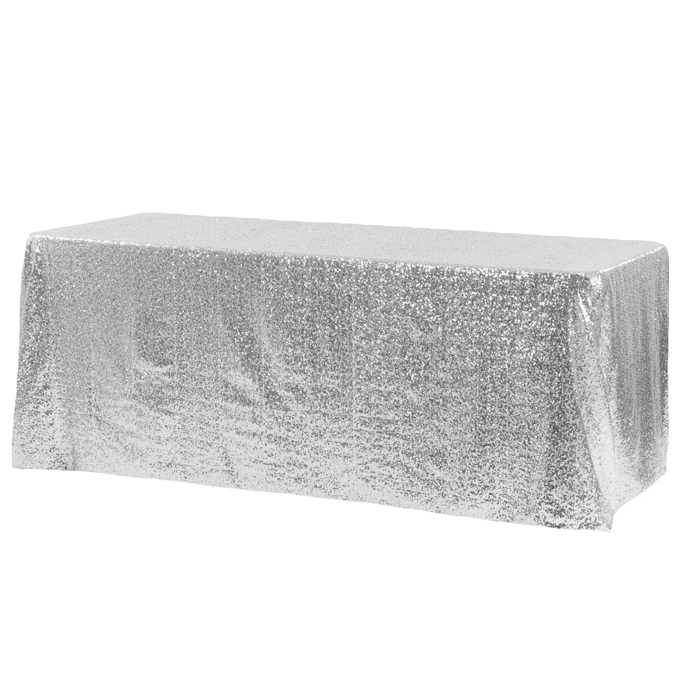 Glitz Sequin 90"x156" Rectangular Tablecloth - Silver - CV Linens