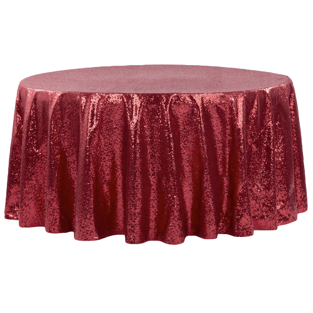 Glitz Sequins 132" Round Tablecloth - Burgundy - CV Linens